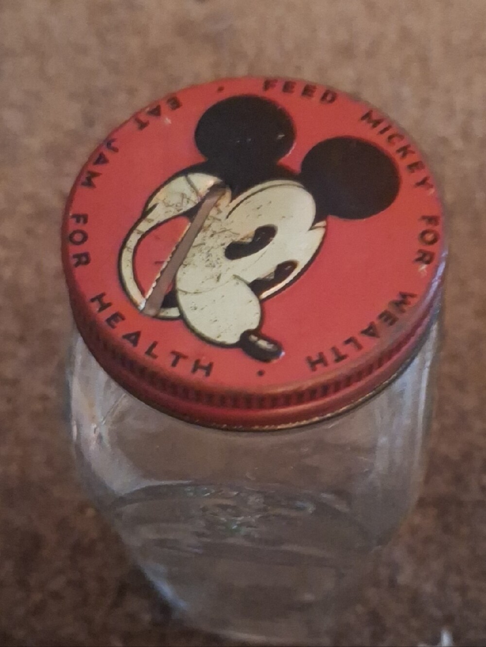 Mickey Mouse Jam Jar Bank  with Red Tin Lid